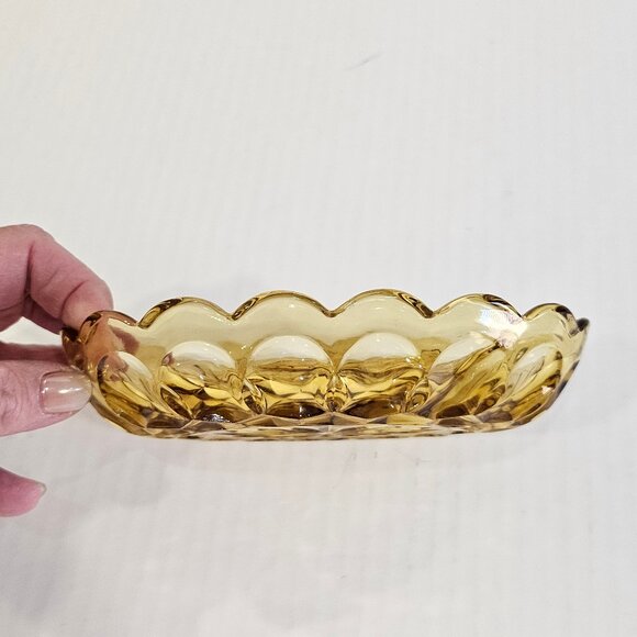 MCM Anchor Hocking Fairfield Amber Glass Oval Divided Relish Dish 7" Long - Picture 3 of 10